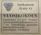 Sotkamon Jymy ry:n vuosikokous pidetään Vuokatin urheiluopistolla. Tervetuloa!