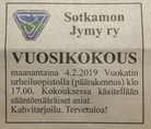 Sotkamon Jymy ry:n vuosikokous pidetään Vuokatin urheiluopistolla. Tervetuloa!